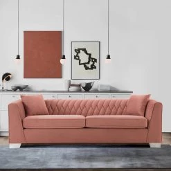 Cambridge Blush Velvet Contemporary Sofa in Brushed Stainless Steel by Armen Living -Armen Living Online Shop blush armen living sofas couches lccm3blush 31 1000