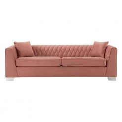 Cambridge Blush Velvet Contemporary Sofa in Brushed Stainless Steel by Armen Living