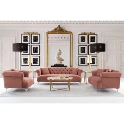 Elegance 88.6 in. Blush Velvet 4-Seater Chesterfield Sofa with Round Arms by Armen Living -Armen Living Online Shop blush armen living sofas couches lceg3blush 31 1000