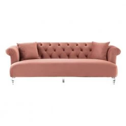 Elegance 88.6 in. Blush Velvet 4-Seater Chesterfield Sofa with Round Arms by Armen Living
