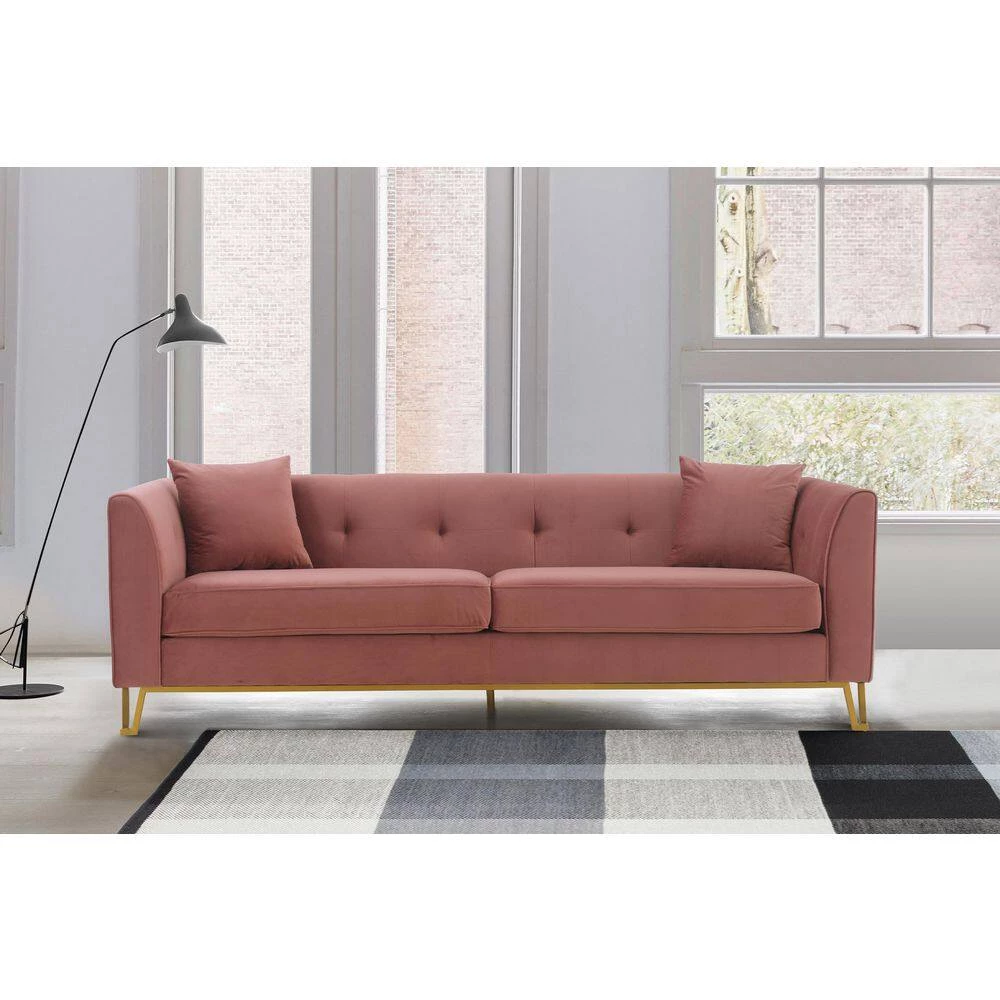 Everest 90" W Blush/Gold Fabric Upholstered 3 Seater Sofa by Armen Living 10 Everest 90" W Blush/Gold Fabric Upholstered 3 Seater Sofa by Armen Living - Image 8