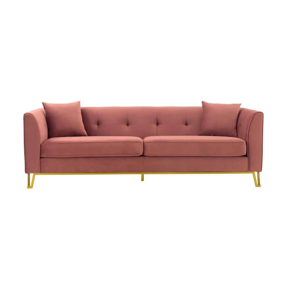 Everest 90" W Blush/Gold Fabric Upholstered 3 Seater Sofa by Armen Living 3 Everest 90" W Blush/Gold Fabric Upholstered 3 Seater Sofa by Armen Living