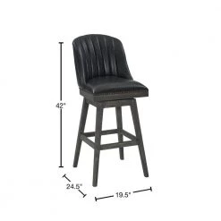 Journey 26" Counter Height Wood Swivel Bar Stool in American Grey Finish with Onyx Faux Leather by Armen Living -Armen Living Online Shop brown american gray armen living bar stools lcjrbagron26 40 1000