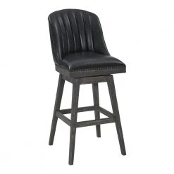 Journey 26" Counter Height Wood Swivel Bar Stool in American Grey Finish with Onyx Faux Leather by Armen Living