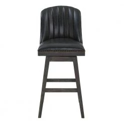 Journey 26" Counter Height Wood Swivel Bar Stool in American Grey Finish with Onyx Faux Leather by Armen Living -Armen Living Online Shop brown american gray armen living bar stools lcjrbagron26 c3 1000