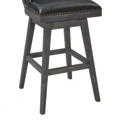 Journey 26" Counter Height Wood Swivel Bar Stool in American Grey Finish with Onyx Faux Leather by Armen Living -Armen Living Online Shop brown american gray armen living bar stools lcjrbagron26 fa 1000