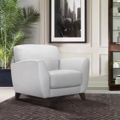Jedd Contemporary Chair in Genuine Dove Grey Leather with Brown Wood Legs by Armen Living -Armen Living Online Shop brown armen living accent chairs lcjd1dv 31 1000
