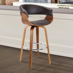 Julyssa 30 in. Brown Faux Leather with Walnut Wood Mid-Century Swivel Bar Height Bar Stool by Armen Living -Armen Living Online Shop brown armen living bar stools lcjsbawabr30 31 1000