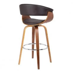 Julyssa 30 in. Brown Faux Leather with Walnut Wood Mid-Century Swivel Bar Height Bar Stool by Armen Living -Armen Living Online Shop brown armen living bar stools lcjsbawabr30 4f 1000