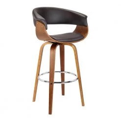 Julyssa 30 in. Brown Faux Leather with Walnut Wood Mid-Century Swivel Bar Height Bar Stool by Armen Living
