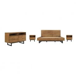 Aldo 4-Piece Brown Oak King Bedroom Set by Armen Living