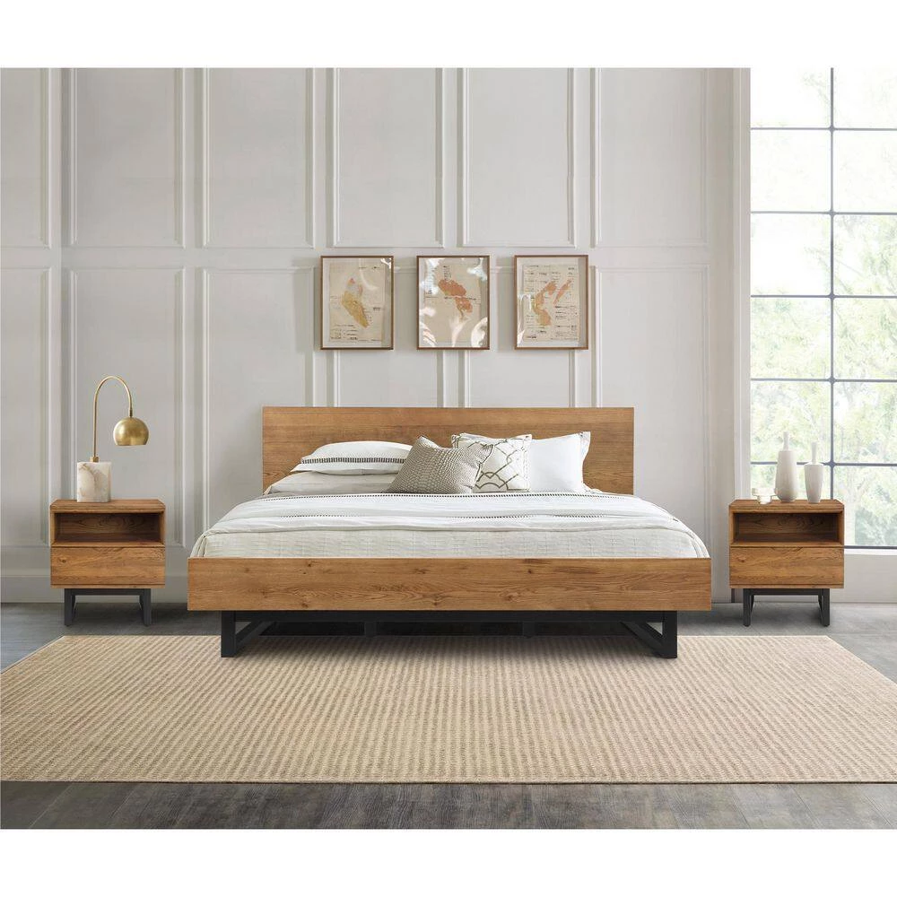Aldo 3-Piece Brown Oak Queen Bedroom Set by Armen Living 11 Aldo 3-Piece Brown Oak Queen Bedroom Set by Armen Living - Image 9