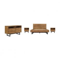 Aldo 4-Piece Brown Oak Queen Bedroom Set by Armen Living
