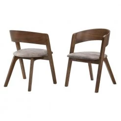 Jackie Walnut and Brown Mid-Century Modern Accent Fabric Dining Chairs (Set of 2) by Armen Living
