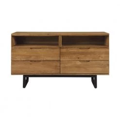 Aldo 4-Drawer in Brown Oak Wood Dresser with Black Metal Legs (33 in. H x 59 in. W x 20 in. D) by Armen Living