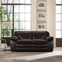 Zanna 68.2 in. Brown Leather 2-Seater Loveseat with Wood Legs by Armen Living -Armen Living Online Shop brown armen living loveseats lcza2br 31 1000