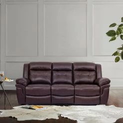 Marcel 91 in. W Arm with Pillow-Top Leather Contemporary Curved Sofa in Brown by Armen Living -Armen Living Online Shop brown armen living sofas couches lcmc3br 31 1000