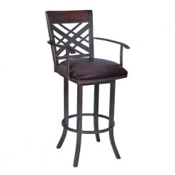 Tahiti 26 in. Arm Bar Stool in Auburn Bay with Brown Pu upholstery by Armen Living