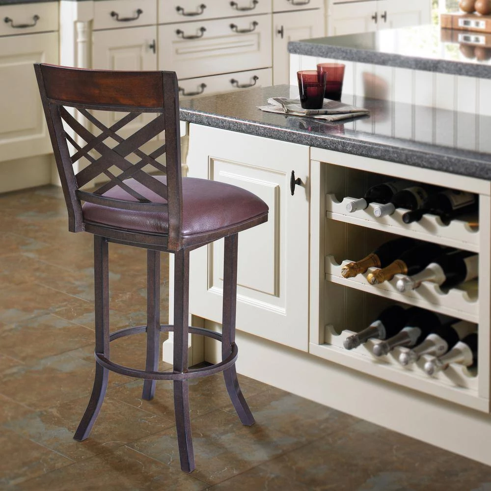 Tahiti 26 in. Bar Stool in Auburn Bay with Brown Pu upholstery by Armen Living 9 Tahiti 26 in. Bar Stool in Auburn Bay with Brown Pu upholstery by Armen Living - Image 7