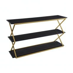 Westlake Dark Brown 3-Tier Console Table with Brushed Gold Legs by Armen Living