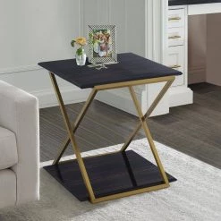 Westlake Dark Brown Veneer End Table with Brushed Gold Legs by Armen Living -Armen Living Online Shop brown gold armen living end side tables lcwllabrgld 31 1000