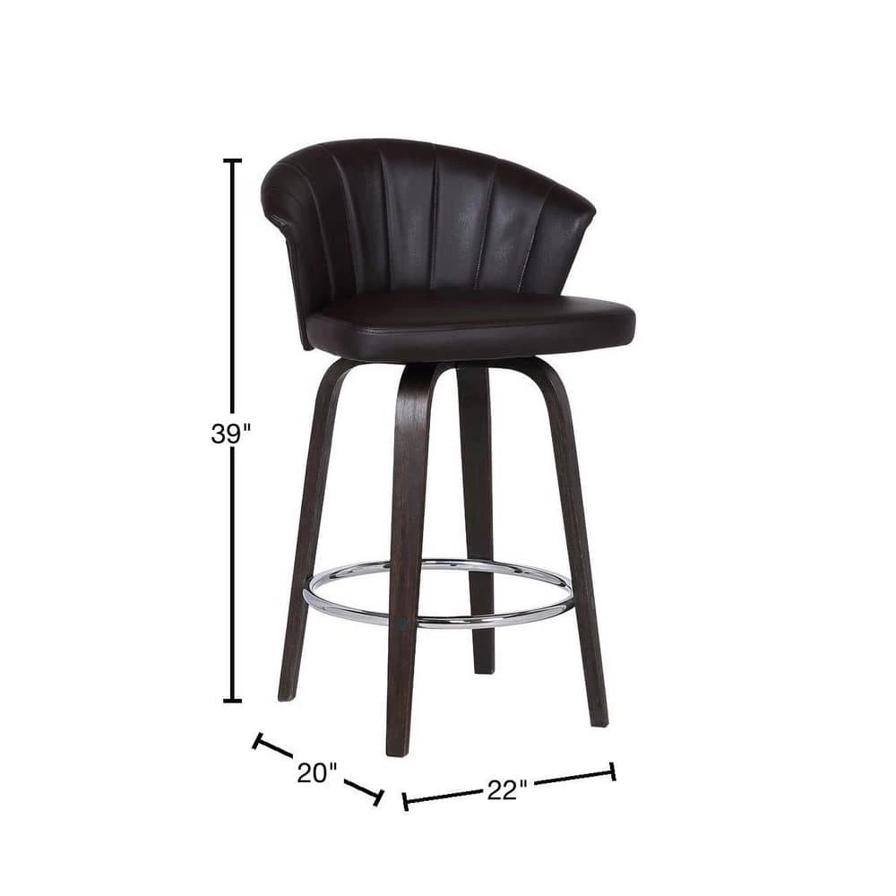 Ashley Mid-Century 30" Bar Height Bar Stool in Walnut Glazed Finish and Brown Faux Leather by Armen Living 4 Ashley Mid-Century 30" Bar Height Bar Stool in Walnut Glazed Finish and Brown Faux Leather by Armen Living - Image 2