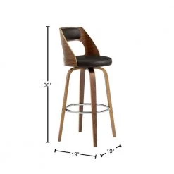 Axel 26 in. Counter Height High Back Swivel Stool in Brown Faux Leather and Walnut Wood by Armen Living -Armen Living Online Shop brown walnut armen living bar stools lcaxbawabr26 40 1000