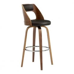 Axel 26 in. Counter Height High Back Swivel Stool in Brown Faux Leather and Walnut Wood by Armen Living