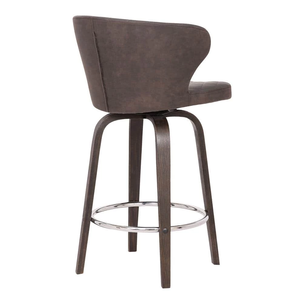 Mynette Mid-Century 26" Counter Height Bar Stool in Walnut Glazed Finish and Brown Faux Leather by Armen Living 7 Mynette Mid-Century 26" Counter Height Bar Stool in Walnut Glazed Finish and Brown Faux Leather by Armen Living - Image 5