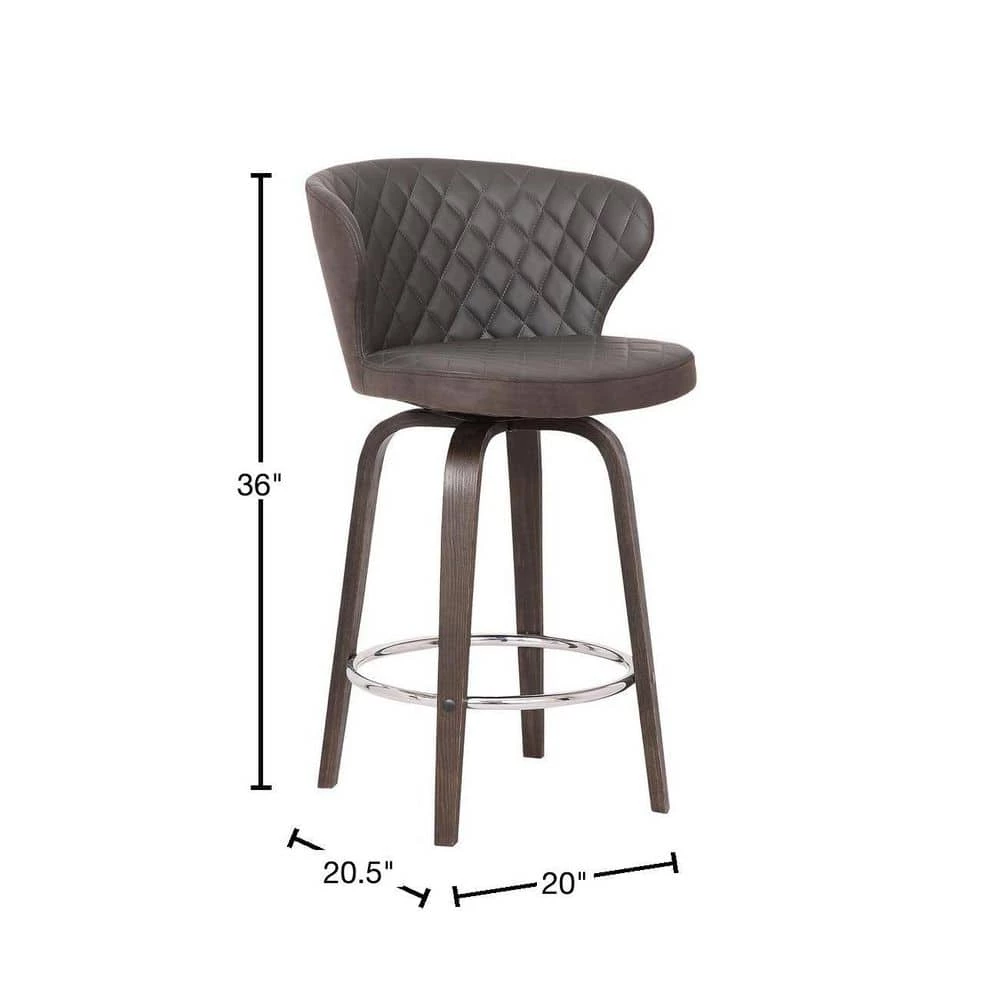 Mynette Mid-Century 26" Counter Height Bar Stool in Walnut Glazed Finish and Brown Faux Leather by Armen Living 4 Mynette Mid-Century 26" Counter Height Bar Stool in Walnut Glazed Finish and Brown Faux Leather by Armen Living - Image 2