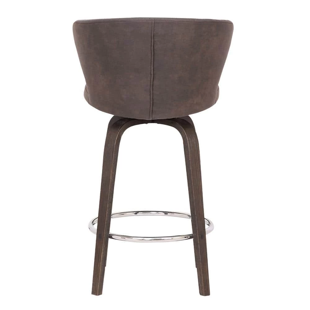 Mynette Mid-Century 26" Counter Height Bar Stool in Walnut Glazed Finish and Brown Faux Leather by Armen Living 8 Mynette Mid-Century 26" Counter Height Bar Stool in Walnut Glazed Finish and Brown Faux Leather by Armen Living - Image 6