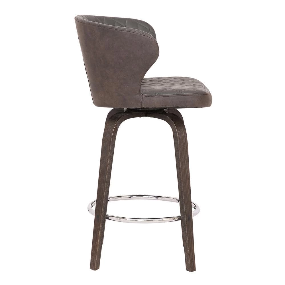 Mynette Mid-Century 26" Counter Height Bar Stool in Walnut Glazed Finish and Brown Faux Leather by Armen Living 6 Mynette Mid-Century 26" Counter Height Bar Stool in Walnut Glazed Finish and Brown Faux Leather by Armen Living - Image 4