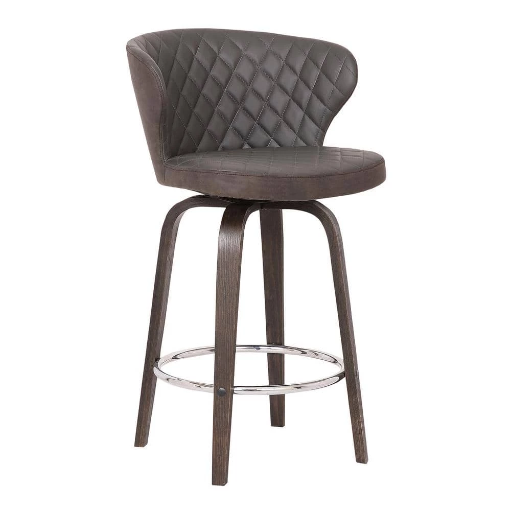 Mynette Mid-Century 26" Counter Height Bar Stool in Walnut Glazed Finish and Brown Faux Leather by Armen Living 3 Mynette Mid-Century 26" Counter Height Bar Stool in Walnut Glazed Finish and Brown Faux Leather by Armen Living