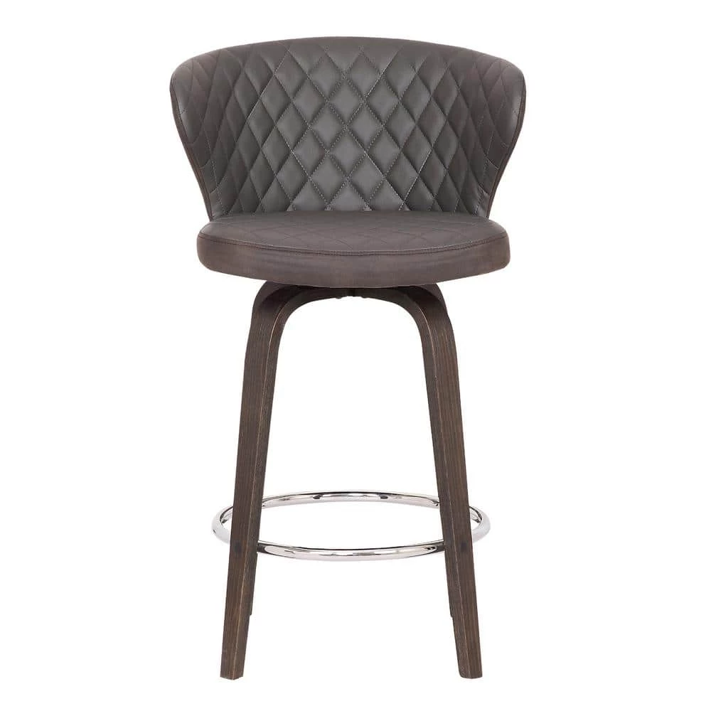 Mynette Mid-Century 26" Counter Height Bar Stool in Walnut Glazed Finish and Brown Faux Leather by Armen Living 5 Mynette Mid-Century 26" Counter Height Bar Stool in Walnut Glazed Finish and Brown Faux Leather by Armen Living - Image 3