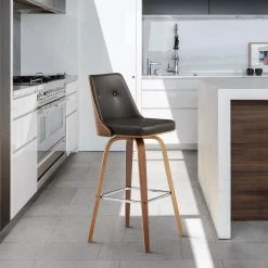 Nolte 26 in Counter Height Swivel Stool w/ High Back Brown Faux Leather and Walnut Wood Finish by Armen Living 19 Nolte 26 in Counter Height Swivel Stool w/ High Back Brown Faux Leather and Walnut Wood Finish by Armen Living -Armen Living Online Shop brown walnut armen living bar stools lcnlbawabr26 31 1000