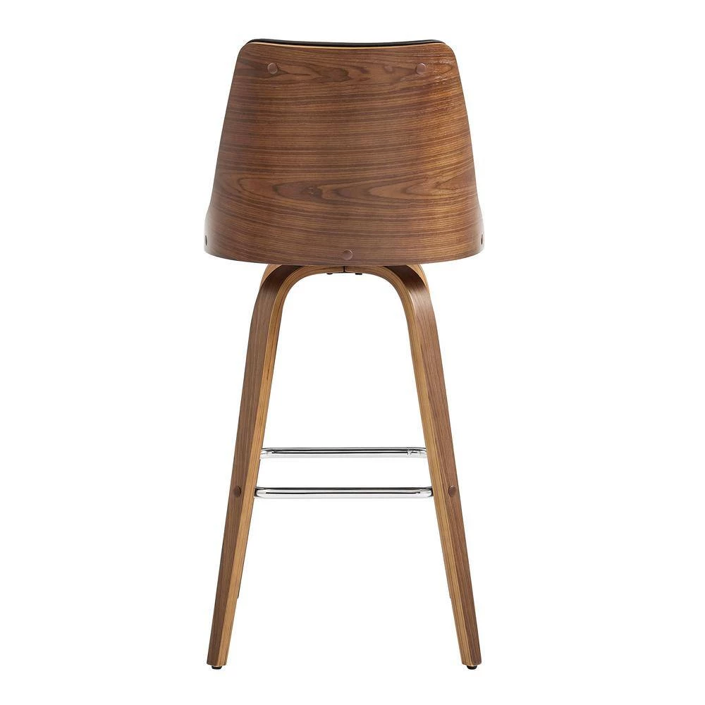 Nolte 26 in Counter Height Swivel Stool w/ High Back Brown Faux Leather and Walnut Wood Finish by Armen Living 8 Nolte 26 in Counter Height Swivel Stool w/ High Back Brown Faux Leather and Walnut Wood Finish by Armen Living - Image 6