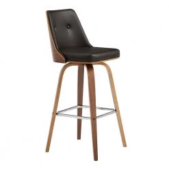 Nolte 26 in Counter Height Swivel Stool w/ High Back Brown Faux Leather and Walnut Wood Finish by Armen Living