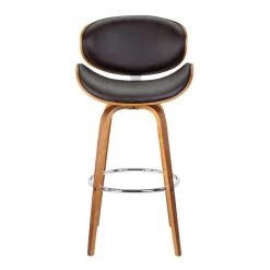 Solvang 26 in. Brown Faux Leather with Walnut Wood Mid-Century Swivel Counter Height Bar Stool by Armen Living