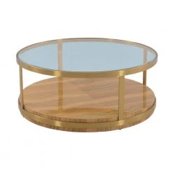 Hattie Glass Top Coffee Table with Brushed Gold Legs by Armen Living