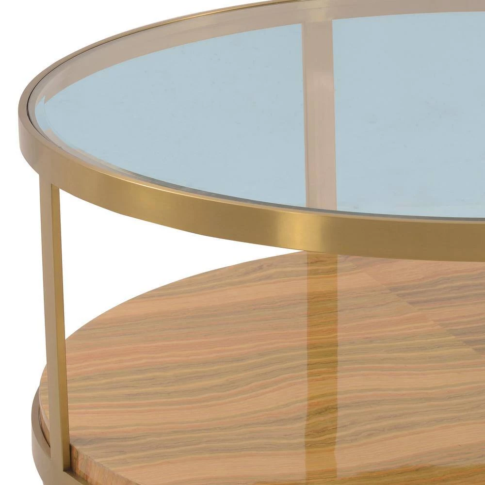 Hattie Glass Top Coffee Table with Brushed Gold Legs by Armen Living 4 Hattie Glass Top Coffee Table with Brushed Gold Legs by Armen Living - Image 2