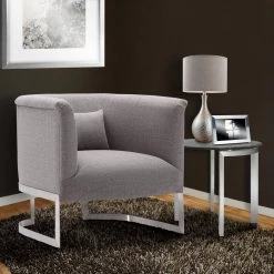 Holtz Brushed Stainless Steel with Grey Fabric Accent Chair by Armen Living -Armen Living Online Shop brushed stainless steel armen living accent chairs 721535687275 31 1000
