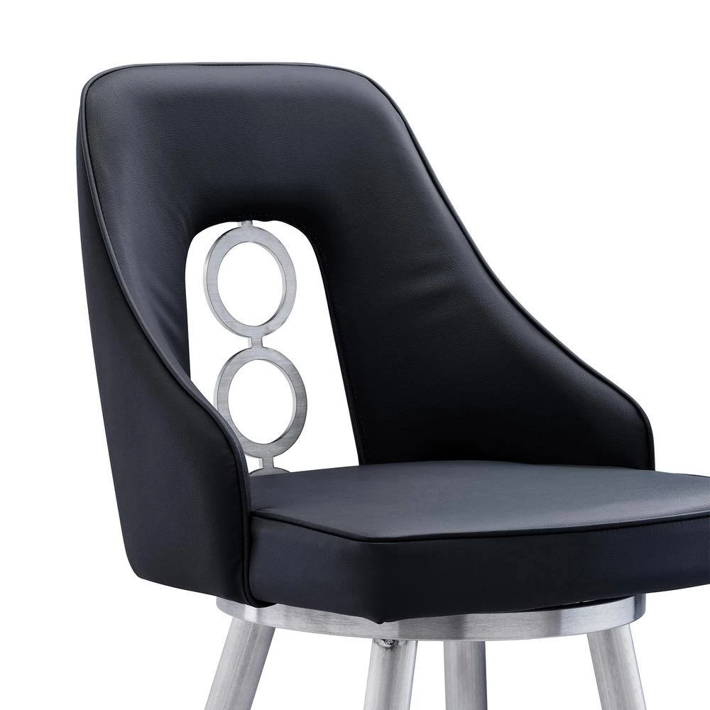 Perrin Contemporary 26 in. Counter Height in Brushed Stainless Steel Finish and Black Faux Leather Bar Stool by Armen Living 7 Perrin Contemporary 26 in. Counter Height in Brushed Stainless Steel Finish and Black Faux Leather Bar Stool by Armen Living - Image 5