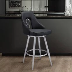 Perrin Contemporary 26 in. Counter Height in Brushed Stainless Steel Finish and Black Faux Leather Bar Stool by Armen Living 19 Perrin Contemporary 26 in. Counter Height in Brushed Stainless Steel Finish and Black Faux Leather Bar Stool by Armen Living -Armen Living Online Shop brushed stainless steel armen living bar stools 721535738151 31 1000