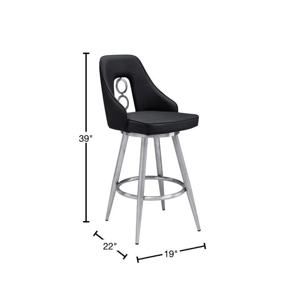 Perrin Contemporary 26 in. Counter Height in Brushed Stainless Steel Finish and Black Faux Leather Bar Stool by Armen Living 4 Perrin Contemporary 26 in. Counter Height in Brushed Stainless Steel Finish and Black Faux Leather Bar Stool by Armen Living - Image 2