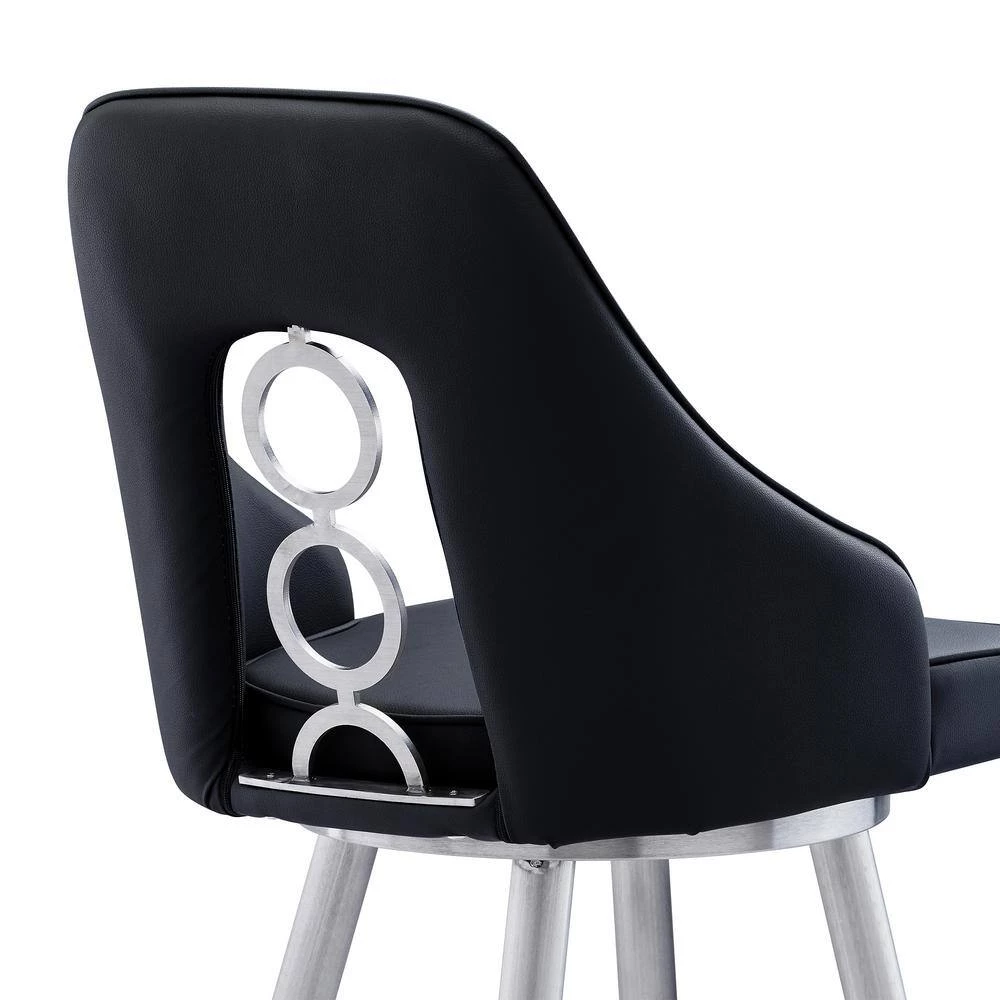 Perrin Contemporary 26 in. Counter Height in Brushed Stainless Steel Finish and Black Faux Leather Bar Stool by Armen Living 8 Perrin Contemporary 26 in. Counter Height in Brushed Stainless Steel Finish and Black Faux Leather Bar Stool by Armen Living - Image 6