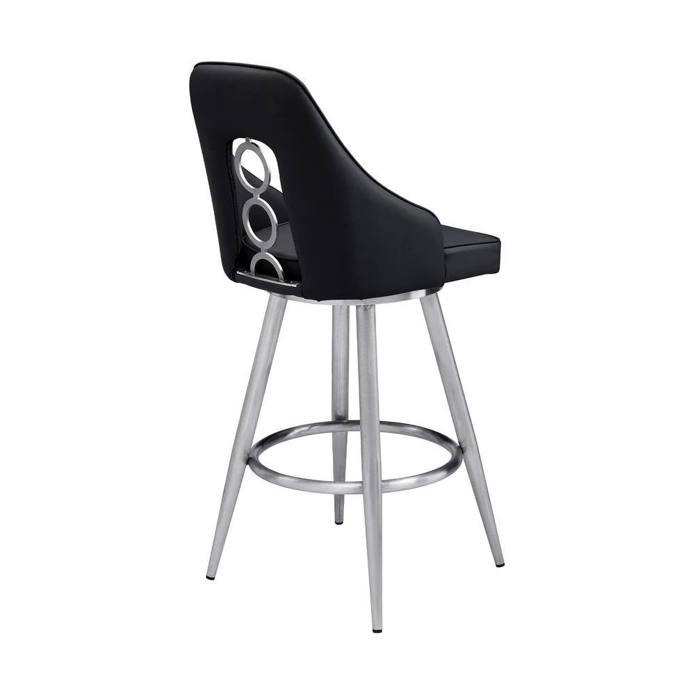 Perrin Contemporary 26 in. Counter Height in Brushed Stainless Steel Finish and Black Faux Leather Bar Stool by Armen Living 6 Perrin Contemporary 26 in. Counter Height in Brushed Stainless Steel Finish and Black Faux Leather Bar Stool by Armen Living - Image 4