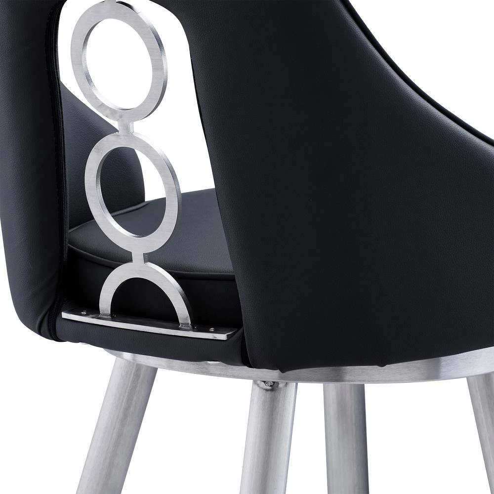 Perrin Contemporary 26 in. Counter Height in Brushed Stainless Steel Finish and Black Faux Leather Bar Stool by Armen Living 9 Perrin Contemporary 26 in. Counter Height in Brushed Stainless Steel Finish and Black Faux Leather Bar Stool by Armen Living - Image 7