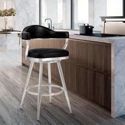 Amador 26 in. Counter Height Bar Stool in Brushed Stainless Steel and Vintage Black Faux Leather by Armen Living 15 Amador 26 in. Counter Height Bar Stool in Brushed Stainless Steel and Vintage Black Faux Leather by Armen Living -Armen Living Online Shop brushed stainless steel armen living bar stools 721535747023 31 1000