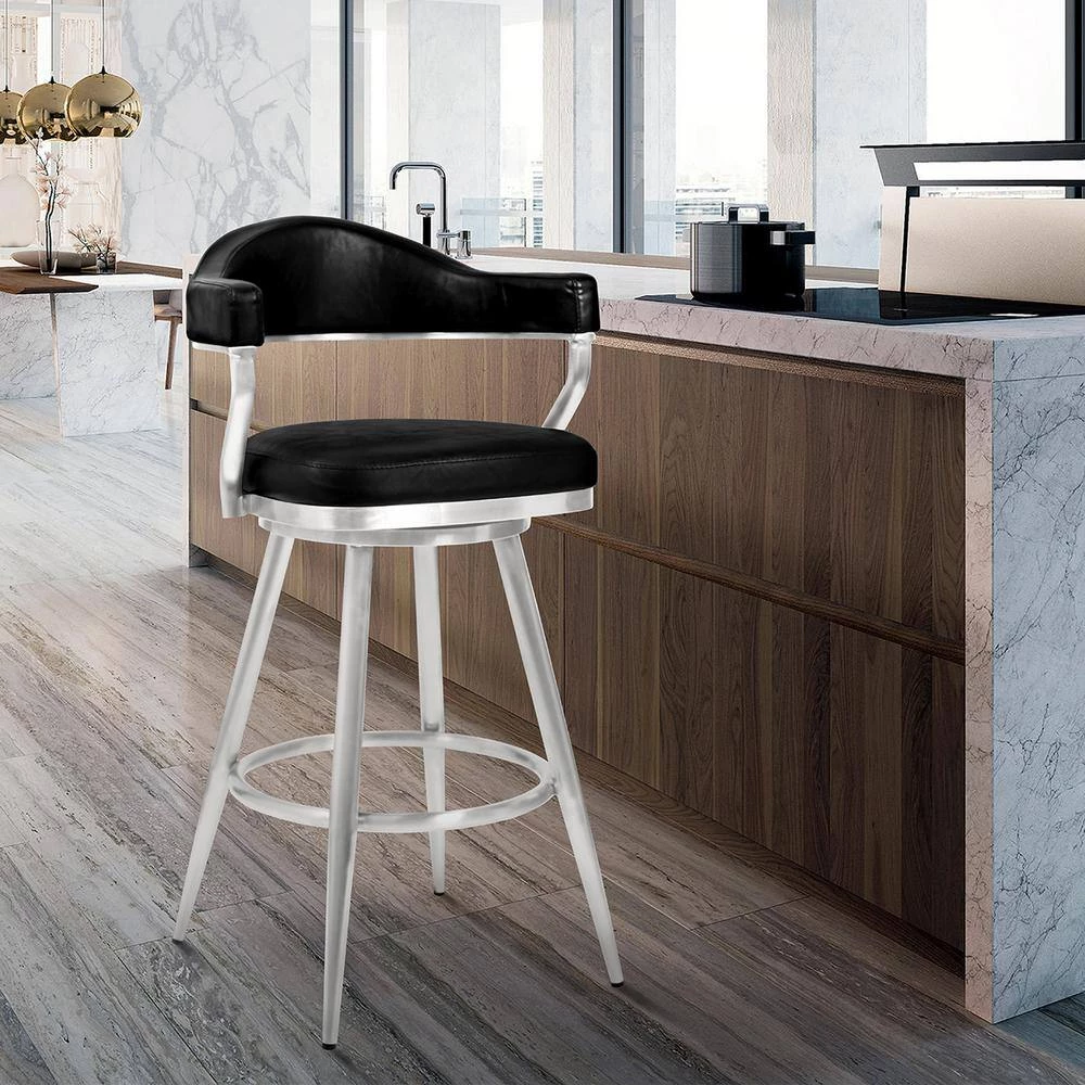 Amador 26 in. Counter Height Bar Stool in Brushed Stainless Steel and Vintage Black Faux Leather by Armen Living 9 Amador 26 in. Counter Height Bar Stool in Brushed Stainless Steel and Vintage Black Faux Leather by Armen Living - Image 7