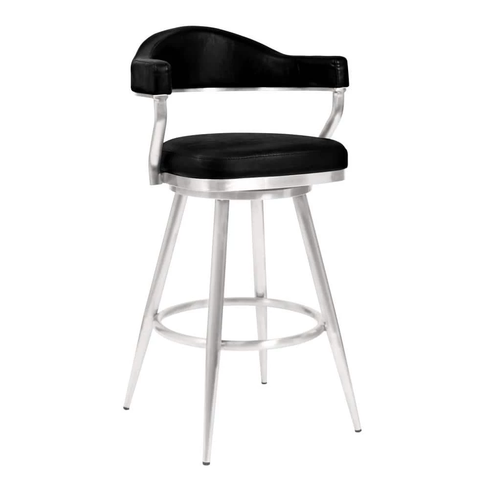 Amador 26 in. Counter Height Bar Stool in Brushed Stainless Steel and Vintage Black Faux Leather by Armen Living 3 Amador 26 in. Counter Height Bar Stool in Brushed Stainless Steel and Vintage Black Faux Leather by Armen Living